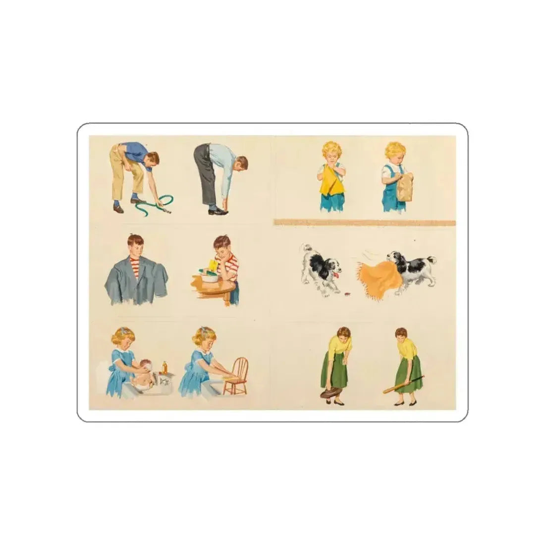 Fun at Home, Dick and Jane illustration (Magazine Illustration) STICKER Vinyl Die-Cut Decal White Die-Cut 6 Inch - The Sticker Space