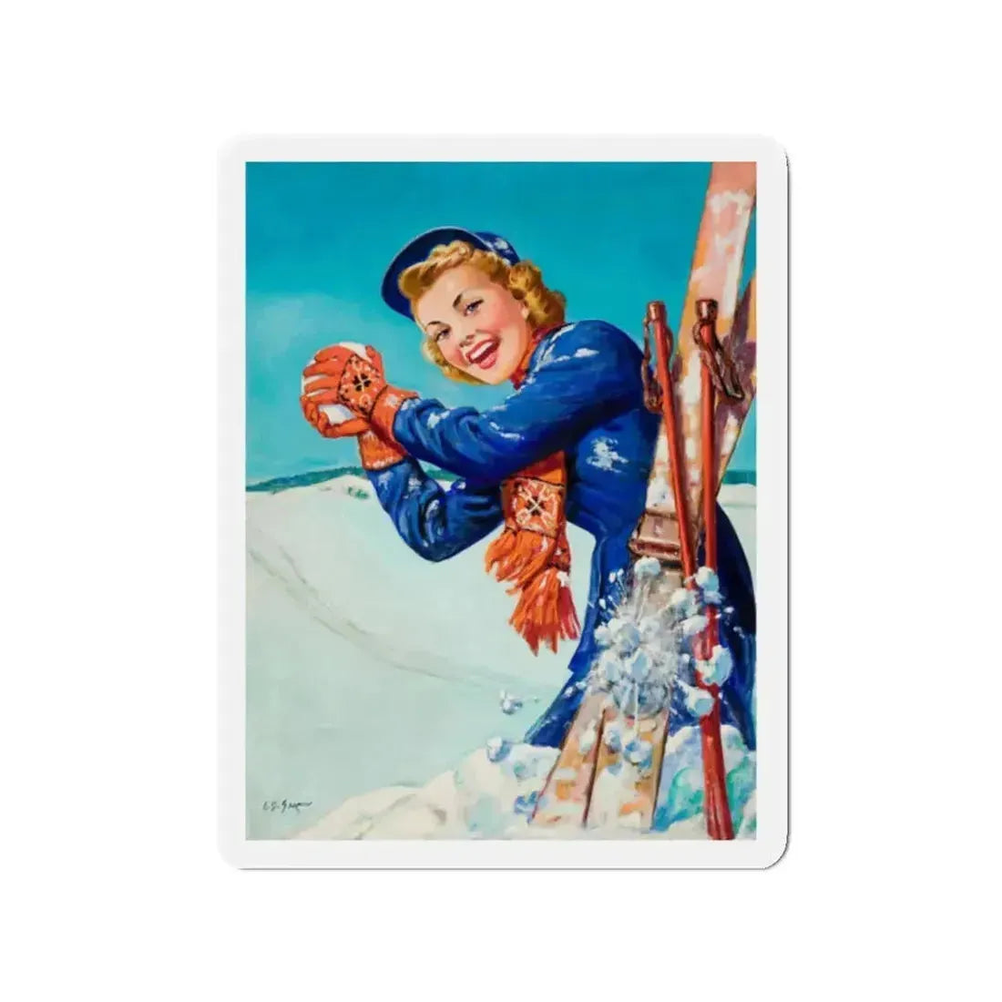 Fun on the Slopes (Magazine Illustration) Refrigerator Magnet 2 Inch Die-Cut - The Sticker Space