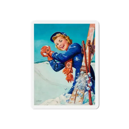 Fun on the Slopes (Magazine Illustration) Refrigerator Magnet 4 Inch Die-Cut - The Sticker Space
