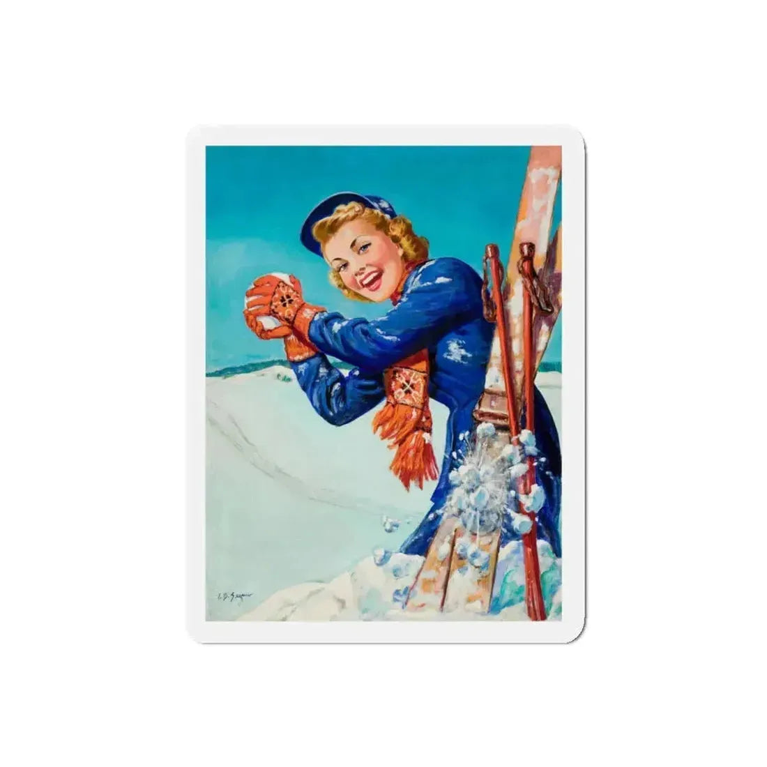 Fun on the Slopes (Magazine Illustration) Refrigerator Magnet 5 Inch Die-Cut - The Sticker Space