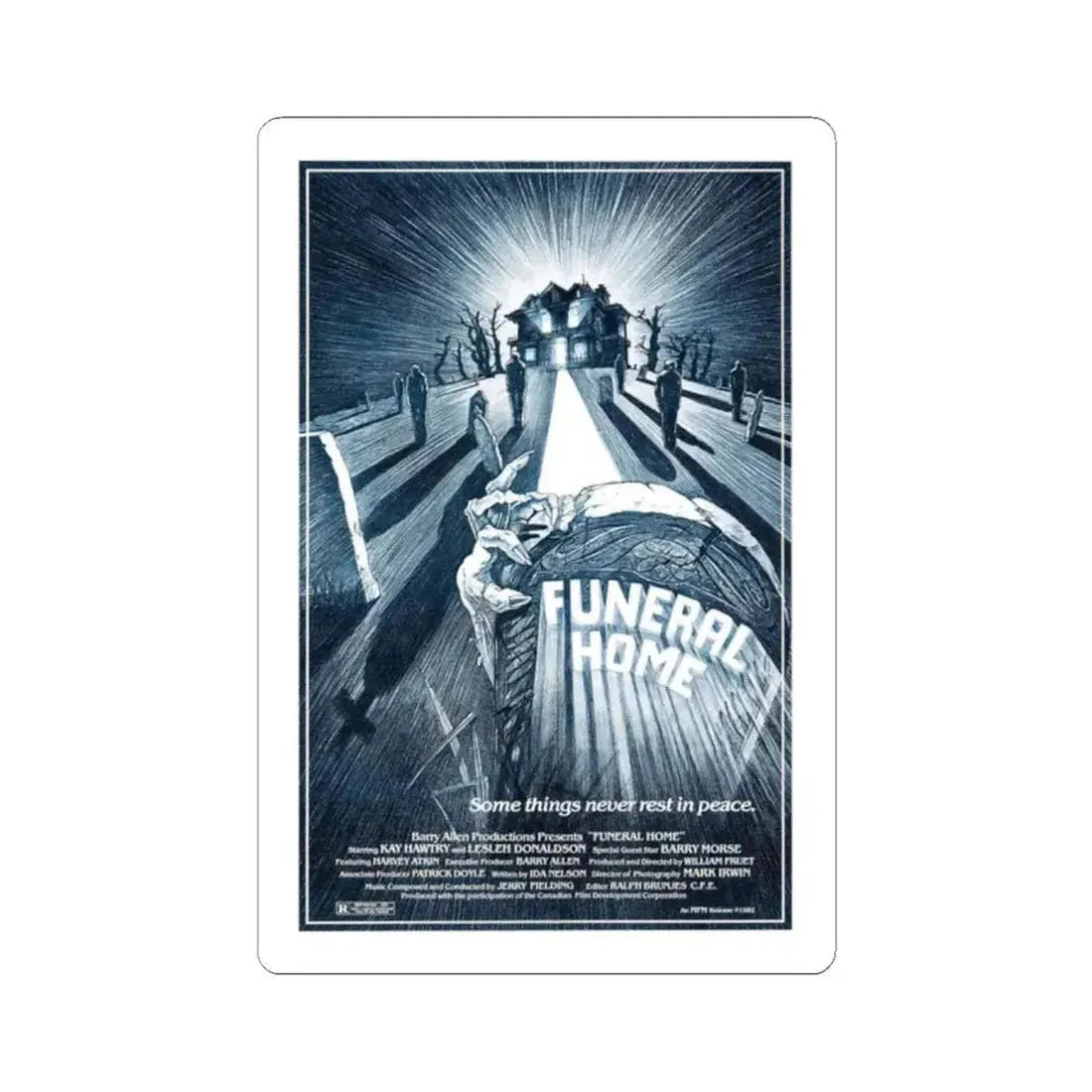 FUNERAL HOME 1980 Movie Poster - STICKER Vinyl Kiss-Cut Decal 2 Inch White - The Sticker Space