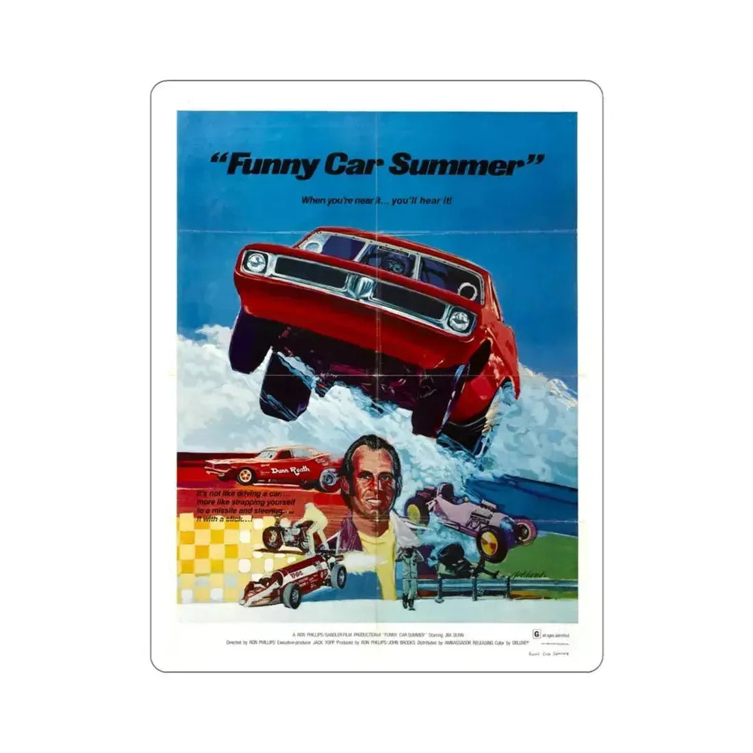 Funny Car Summer 1974 Movie Poster STICKER Vinyl Die-Cut Decal 4 Inch - The Sticker Space
