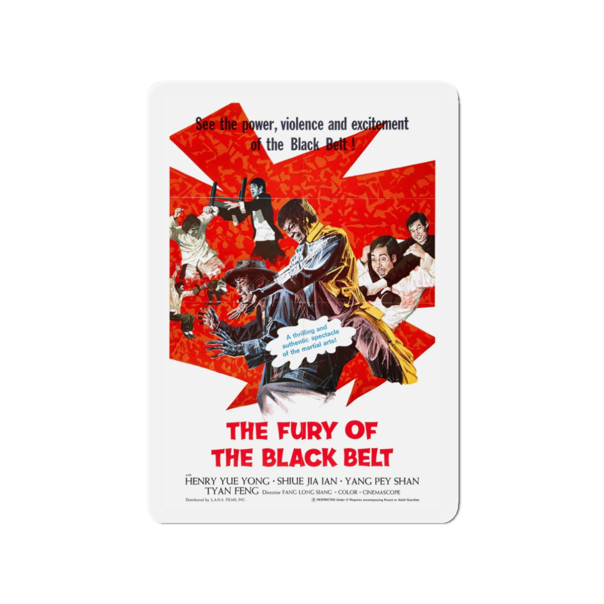 FURY OF THE BLACK BELT (THE REAL DRAGON) 1975 Movie Poster - Die-Cut Magnet-3" x 3"-The Sticker Space