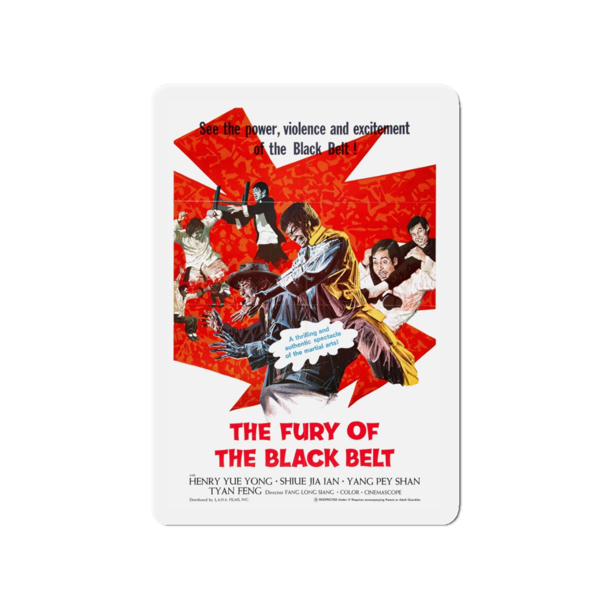 FURY OF THE BLACK BELT (THE REAL DRAGON) 1975 Movie Poster - Die-Cut Magnet-4" x 4"-The Sticker Space