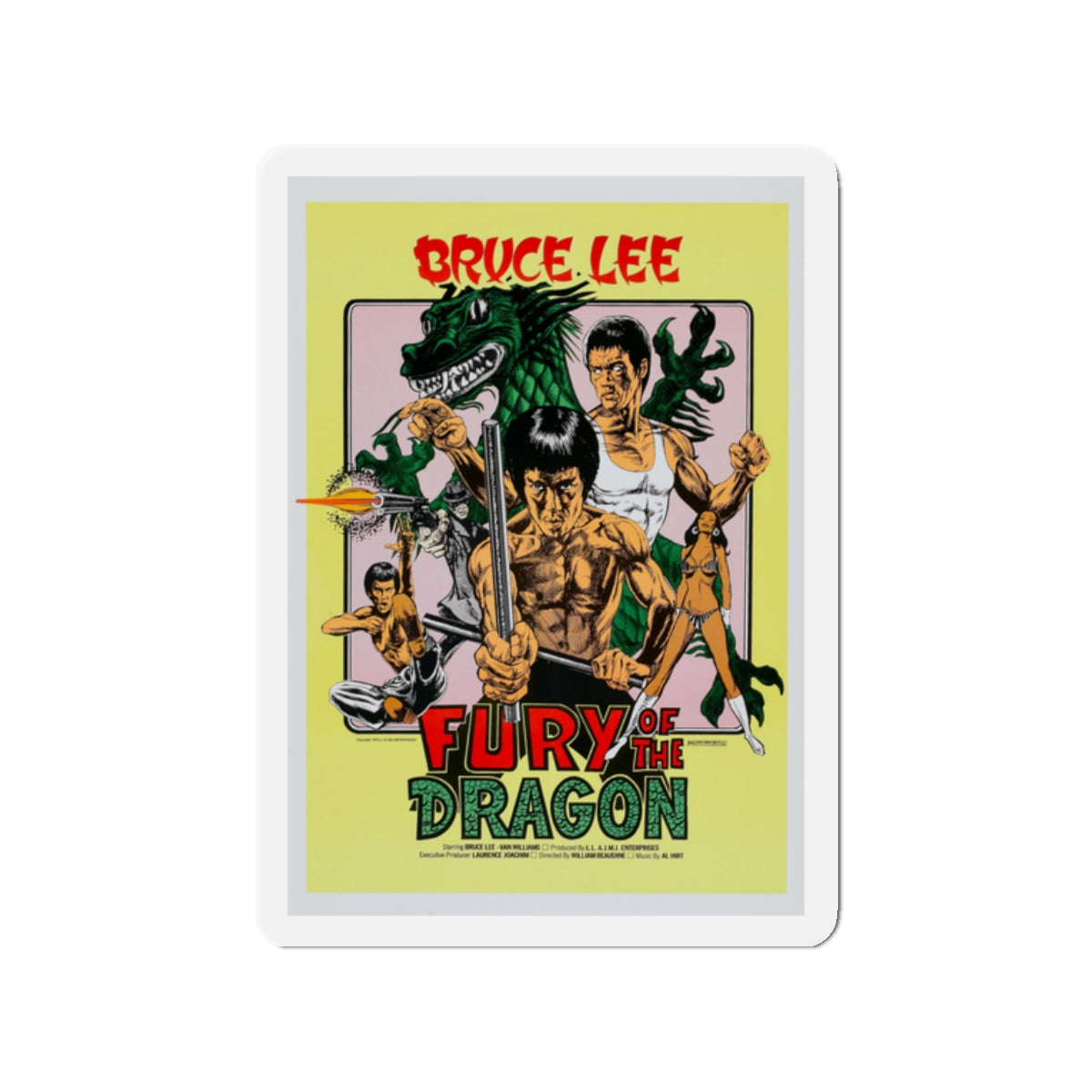 FURY OF THE DRAGON 1976 Movie Poster - Die-Cut Magnet-2" x 2"-The Sticker Space