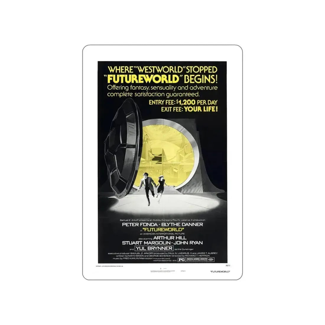 FUTUREWORLD (2) 1976 Movie Poster STICKER Vinyl Die-Cut Decal 5 Inch - The Sticker Space