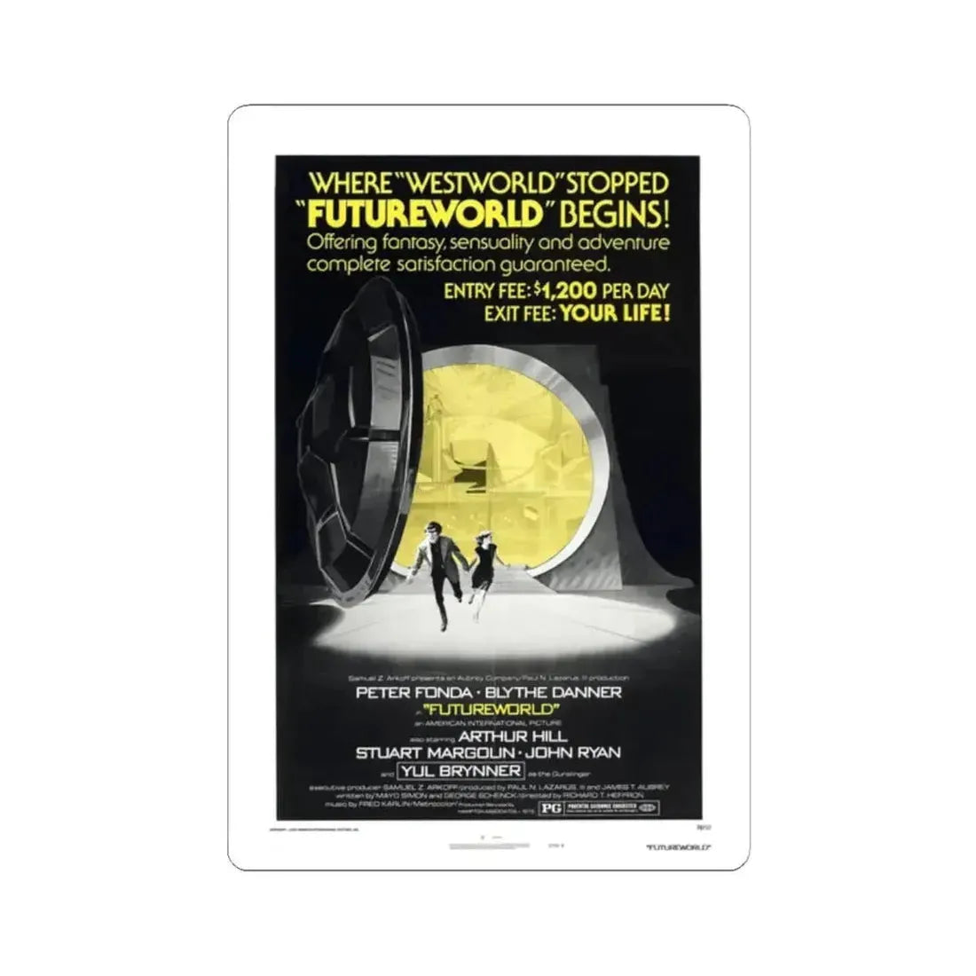 FUTUREWORLD (2) 1976 Movie Poster - STICKER Vinyl Kiss-Cut Decal 2 Inch White - The Sticker Space