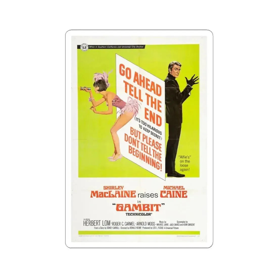 Gambit 1966 Movie Poster - STICKER Vinyl Kiss-Cut Decal 3 Inch White - The Sticker Space