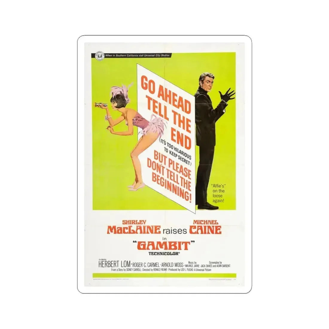 Gambit 1966 Movie Poster - STICKER Vinyl Kiss-Cut Decal 6 Inch White - The Sticker Space