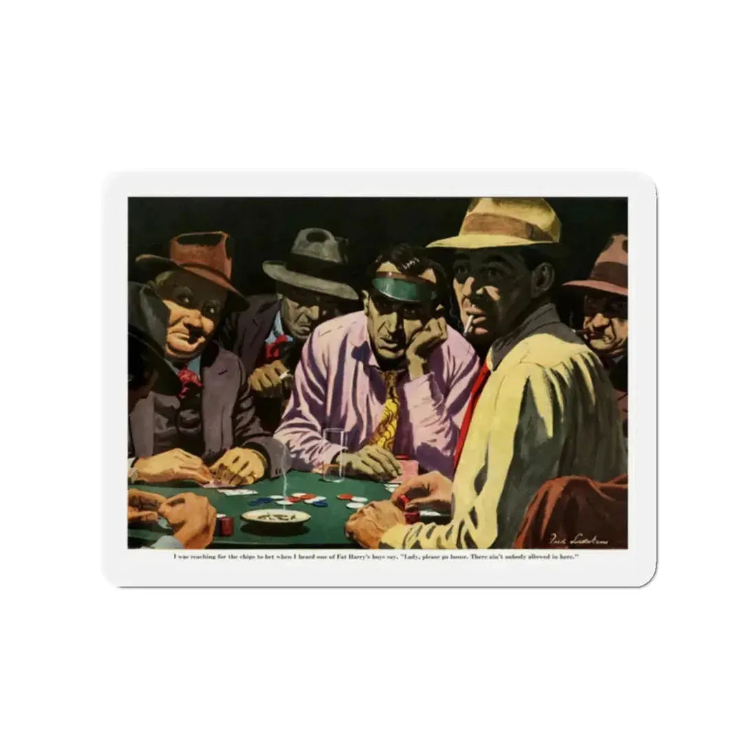 Gambling with Fat Harry's Boys, 1950 (Magazine Illustration) Refrigerator Magnet 2 Inch Die-Cut - The Sticker Space