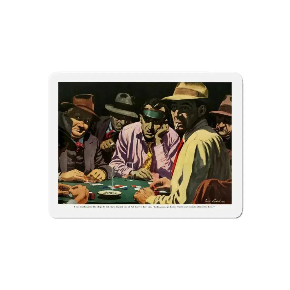 Gambling with Fat Harry's Boys, 1950 (Magazine Illustration) Refrigerator Magnet 6 Inch Die-Cut - The Sticker Space