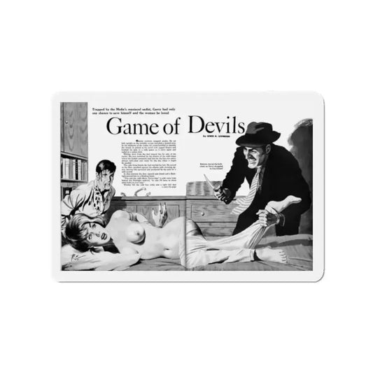 Game of Devils, Adam magazine, February 1961 (Magazine Illustration) Refrigerator Magnet 2 Inch Die-Cut - The Sticker Space