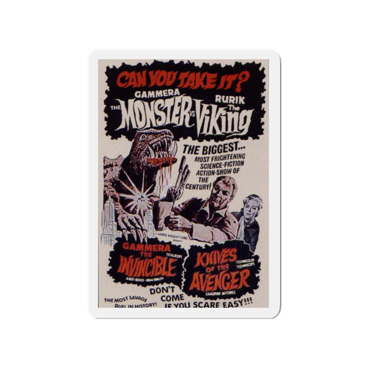 GAMERA THE INVINCIBLE + KNIVES OF THE AVENGER 1966 Movie Poster - Die-Cut Magnet-2" x 2"-The Sticker Space