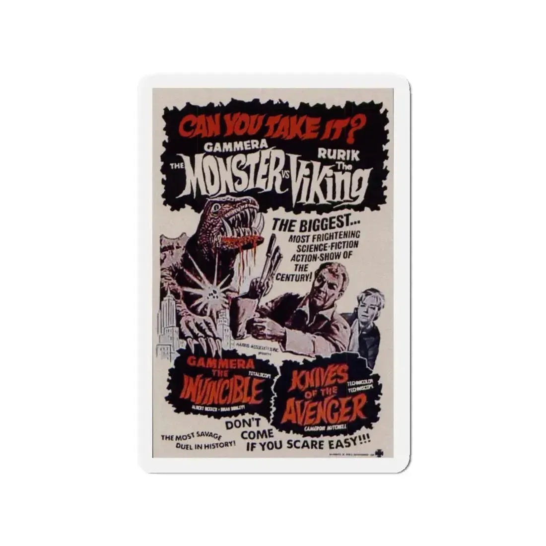 GAMERA THE INVINCIBLE + KNIVES OF THE AVENGER 1966 Movie Poster - Refrigerator Magnet 3 Inch - The Sticker Space