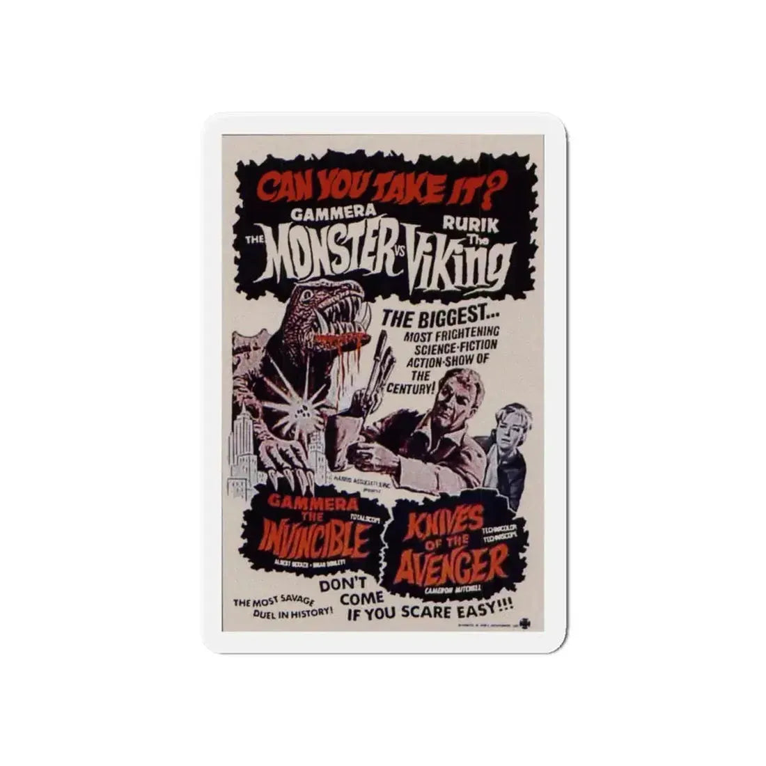GAMERA THE INVINCIBLE + KNIVES OF THE AVENGER 1966 Movie Poster - Refrigerator Magnet 6 Inch - The Sticker Space