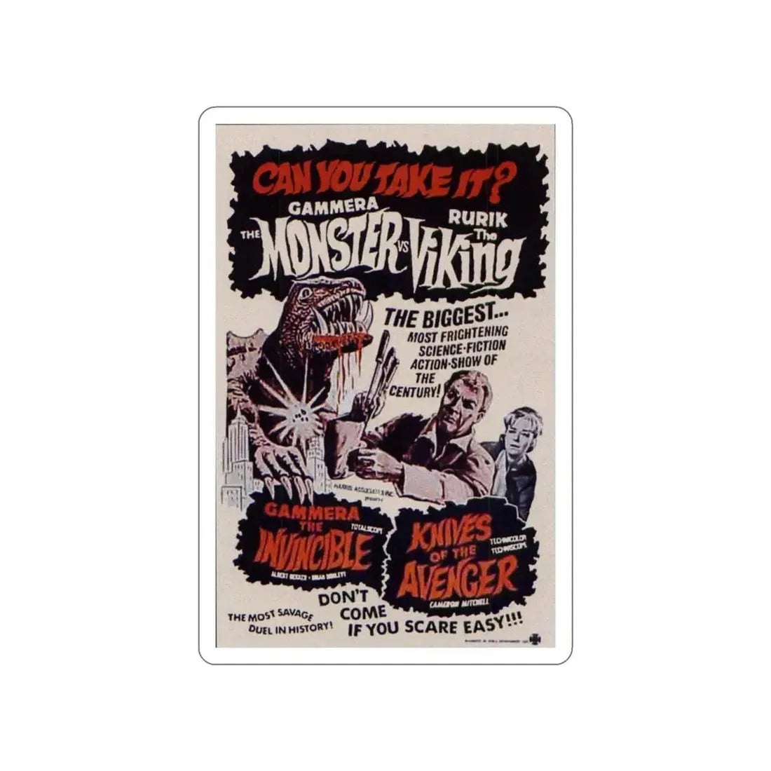 GAMERA THE INVINCIBLE + KNIVES OF THE AVENGER 1966 Movie Poster STICKER Vinyl Die-Cut Decal 3 Inch - The Sticker Space