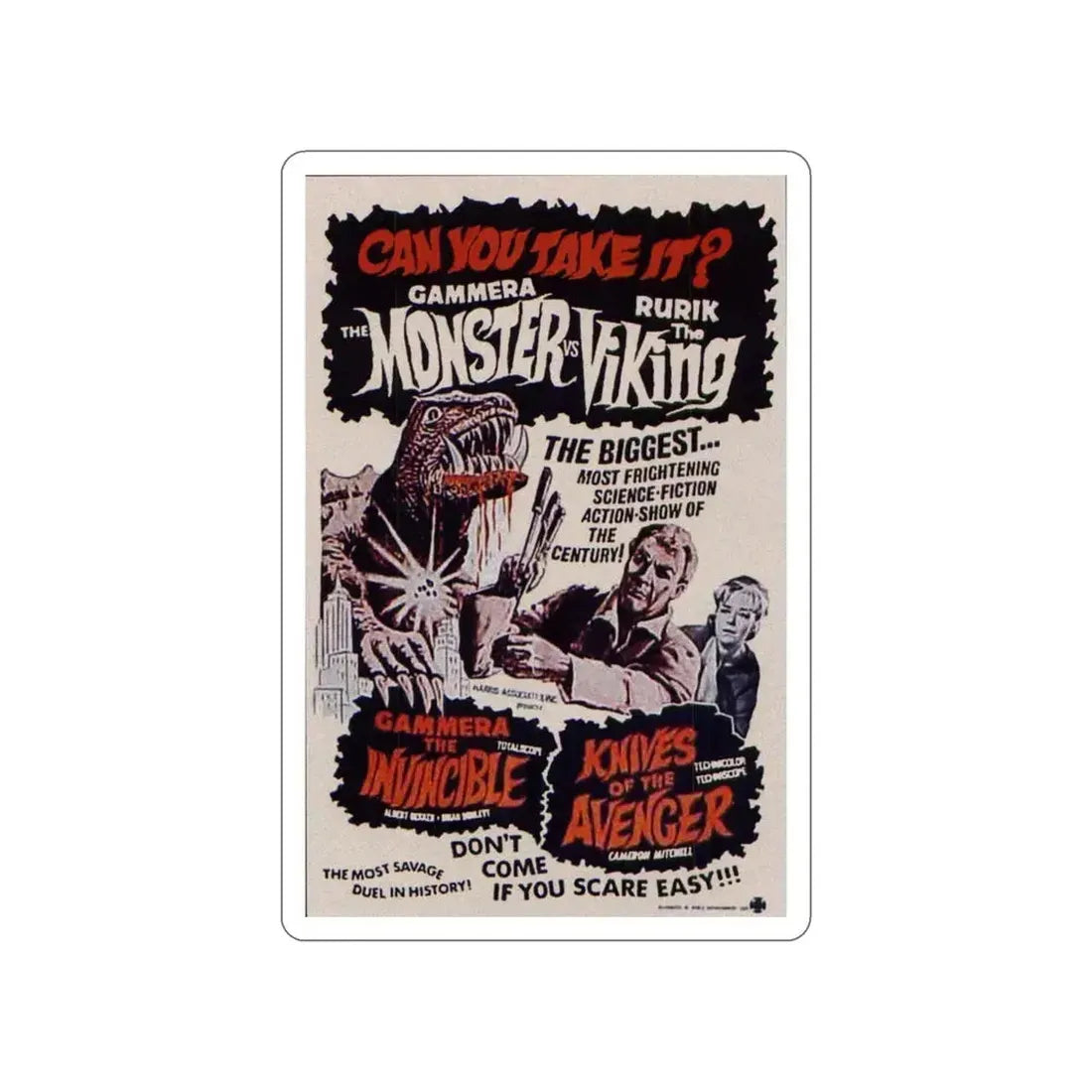 GAMERA THE INVINCIBLE + KNIVES OF THE AVENGER 1966 Movie Poster STICKER Vinyl Die-Cut Decal 5 Inch - The Sticker Space