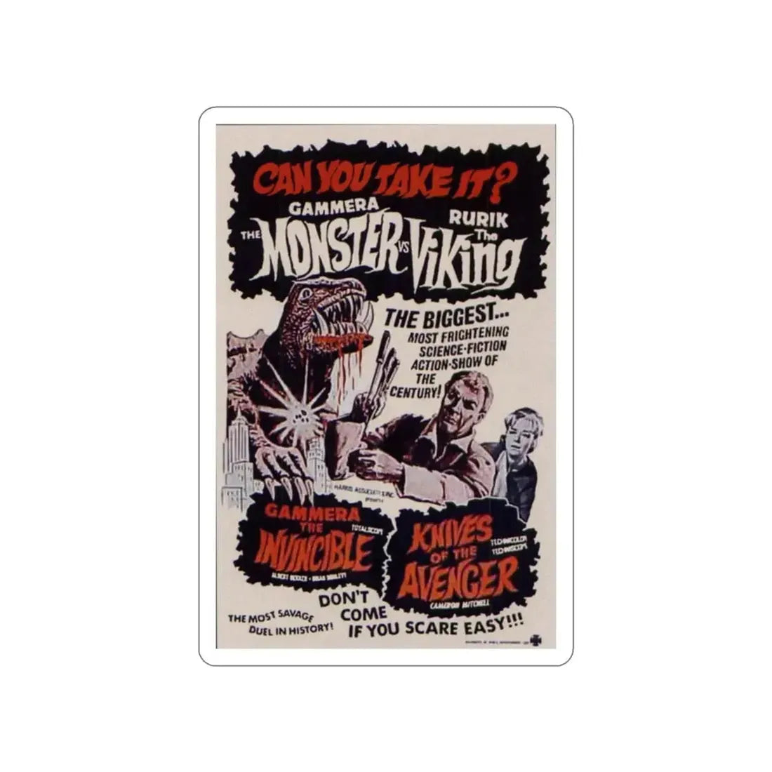 GAMERA THE INVINCIBLE + KNIVES OF THE AVENGER 1966 Movie Poster STICKER Vinyl Die-Cut Decal - The Sticker Space