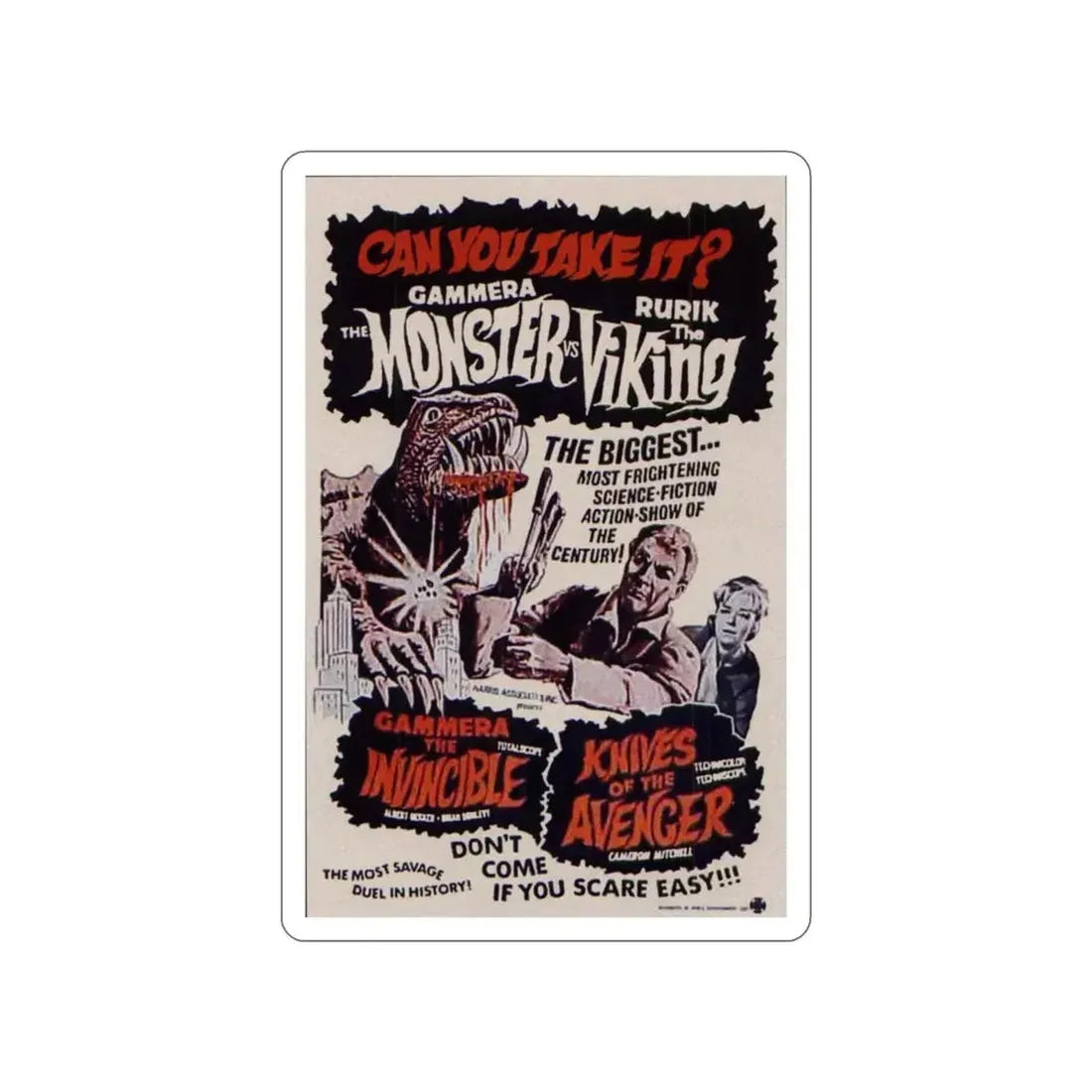 GAMERA THE INVINCIBLE + KNIVES OF THE AVENGER 1966 Movie Poster STICKER Vinyl Die-Cut Decal - The Sticker Space