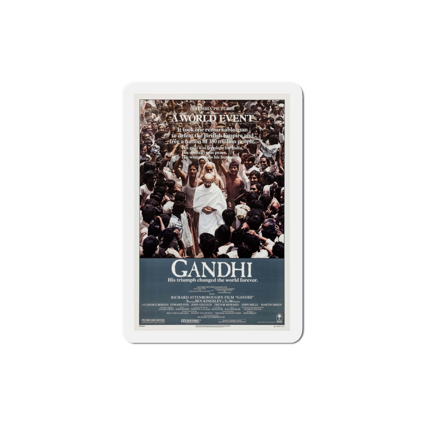 Gandhi 1982 Movie Poster Die-Cut Magnet-3" x 3"-The Sticker Space