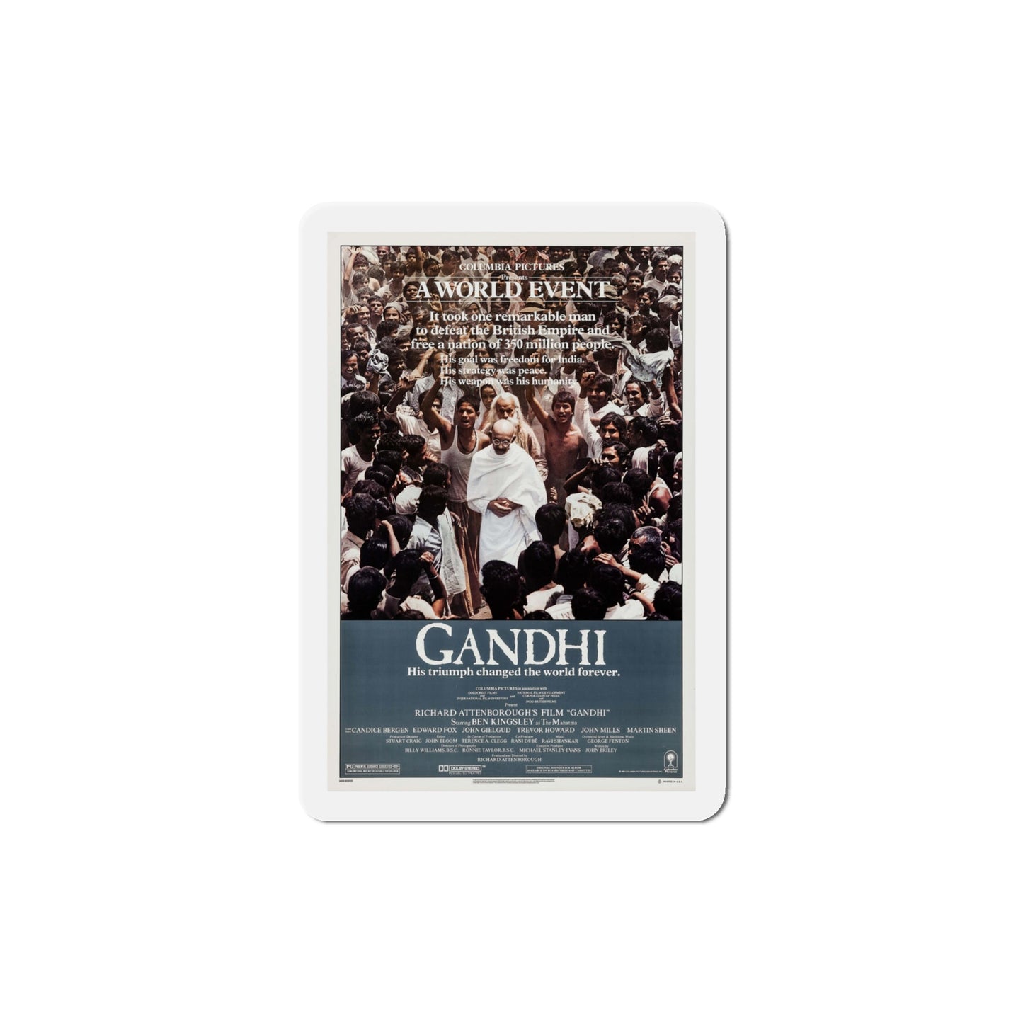 Gandhi 1982 Movie Poster Die-Cut Magnet-4" x 4"-The Sticker Space