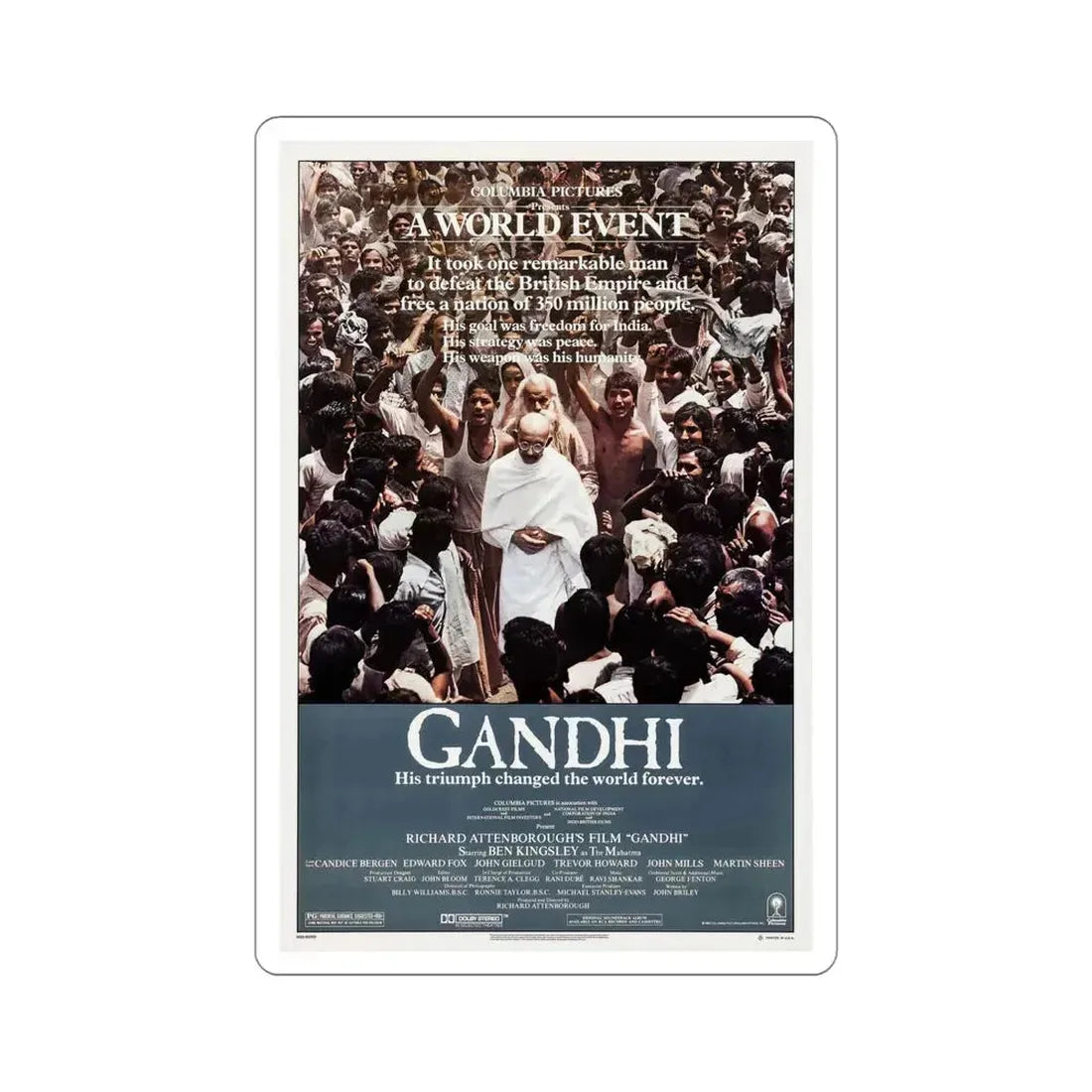 Gandhi 1982 Movie Poster STICKER Vinyl Die-Cut Decal 5 Inch - The Sticker Space