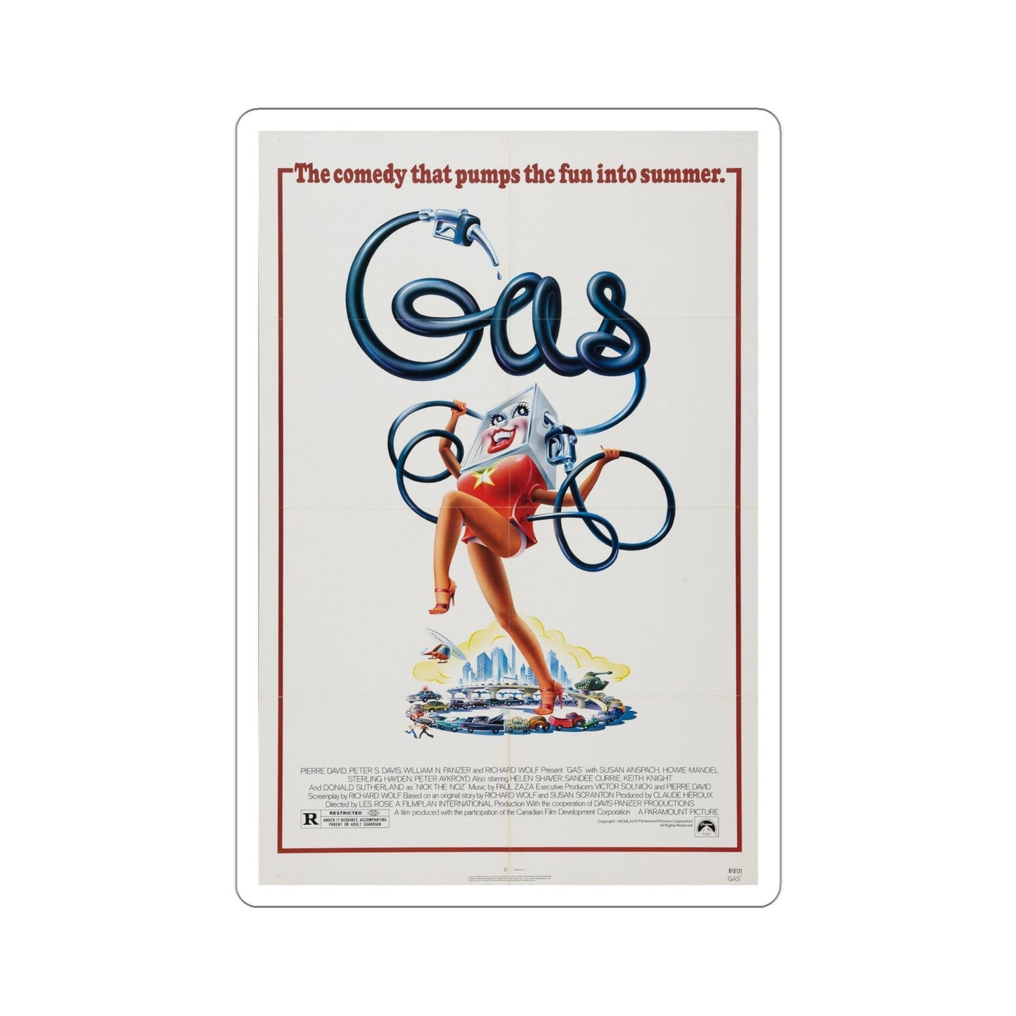 Gas 1981 Movie Poster STICKER Vinyl Die-Cut Decal-4 Inch-The Sticker Space