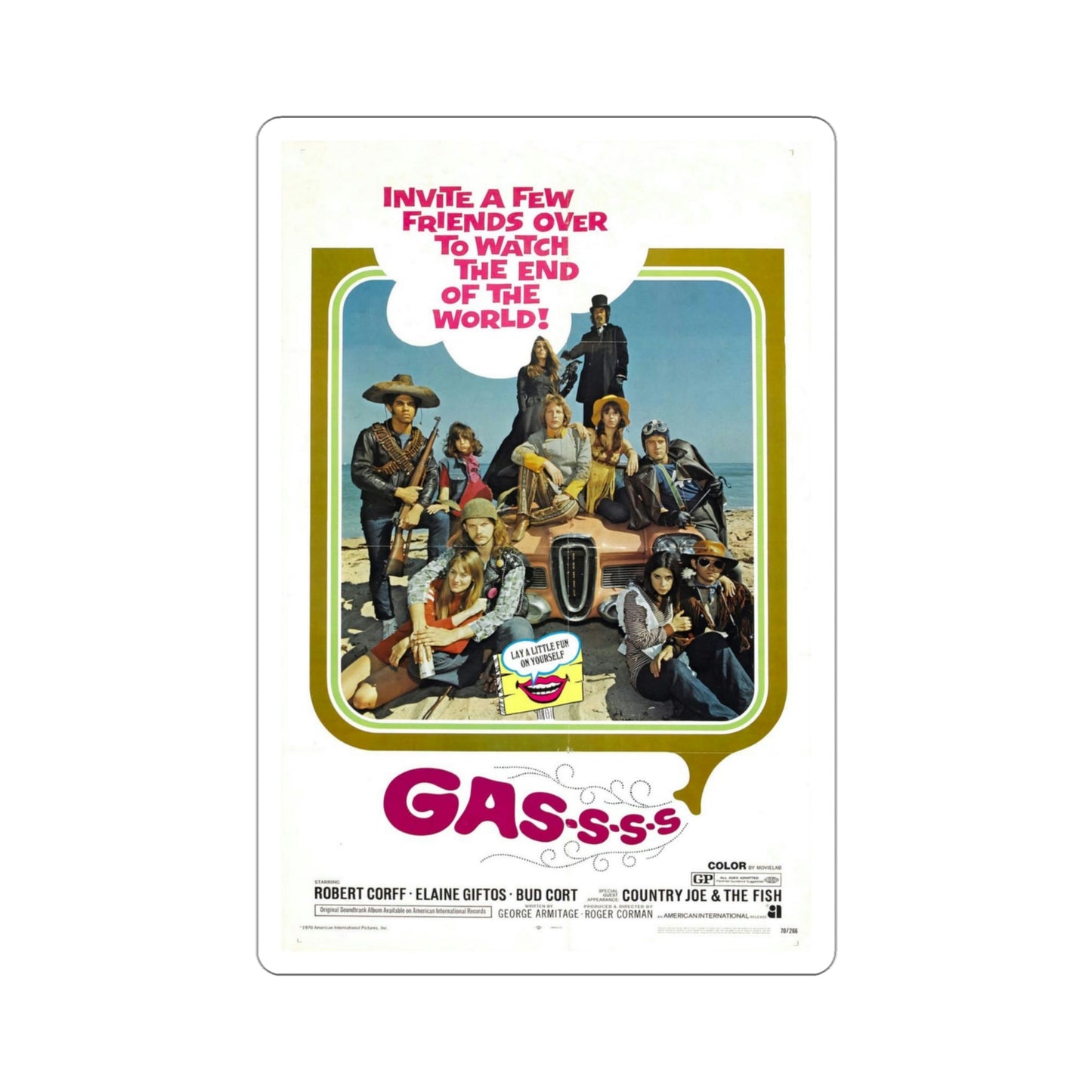 Gas s s s 1971 Movie Poster STICKER Vinyl Die-Cut Decal-4 Inch-The Sticker Space