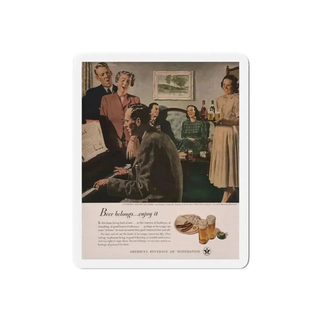 Gathered Around The Piano,  Look magazine, January 1949 (Magazine Illustration) Refrigerator Magnet 6 Inch Die-Cut - The Sticker Space