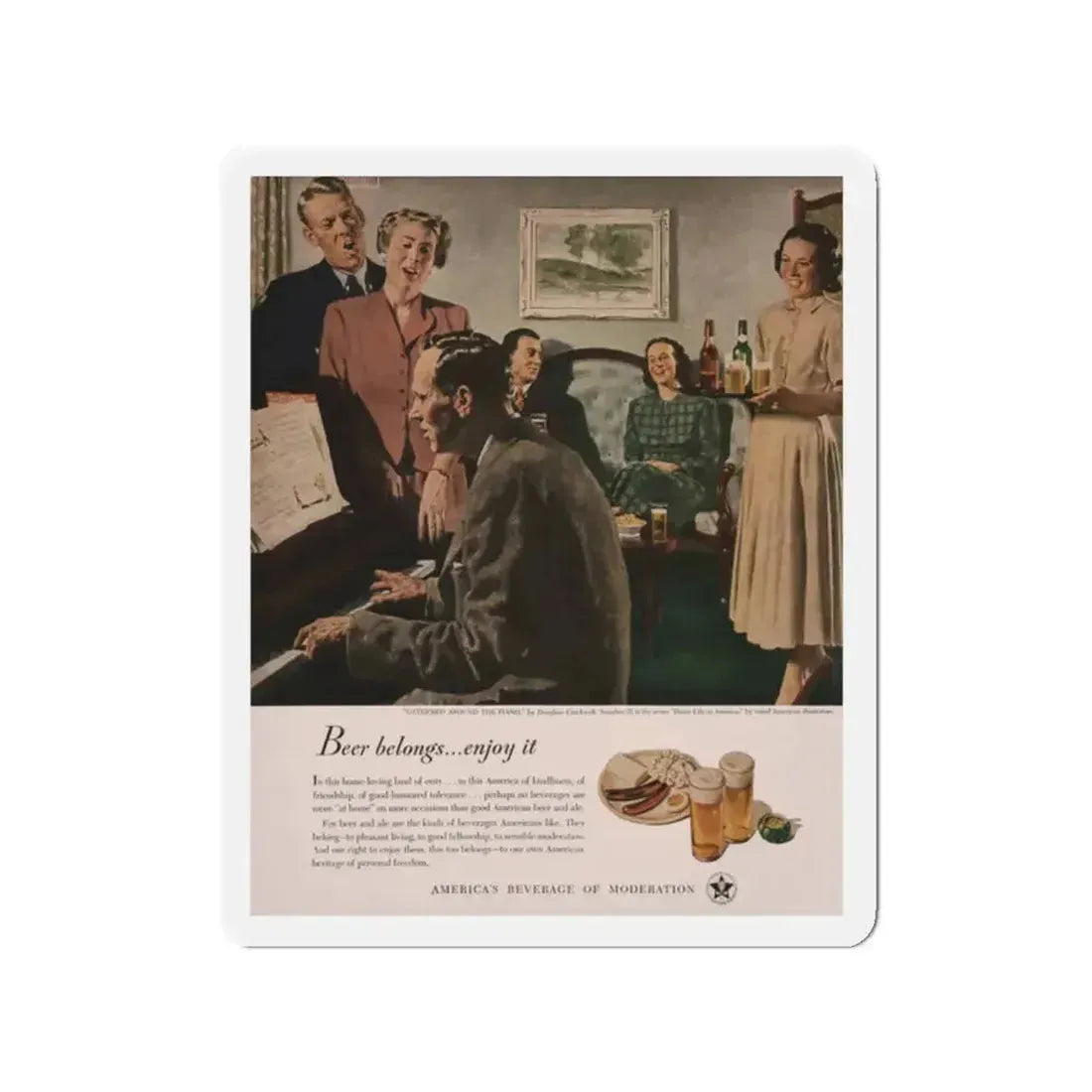 Gathered Around The Piano,  Look magazine, January 1949 (Magazine Illustration) Refrigerator Magnet - The Sticker Space