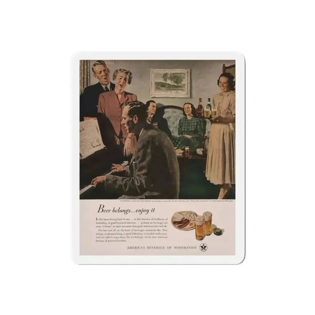 Gathered Around The Piano,  Look magazine, January 1949 (Magazine Illustration) Refrigerator Magnet - The Sticker Space