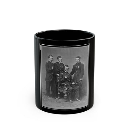 General Charles Griffin, Full-Length Portrait, Seated, With Three Aides Standing Behind Him (U.S. Civil War) Black Coffee Mug-11oz-The Sticker Space