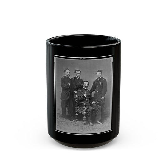 General Charles Griffin, Full-Length Portrait, Seated, With Three Aides Standing Behind Him (U.S. Civil War) Black Coffee Mug-15oz-The Sticker Space