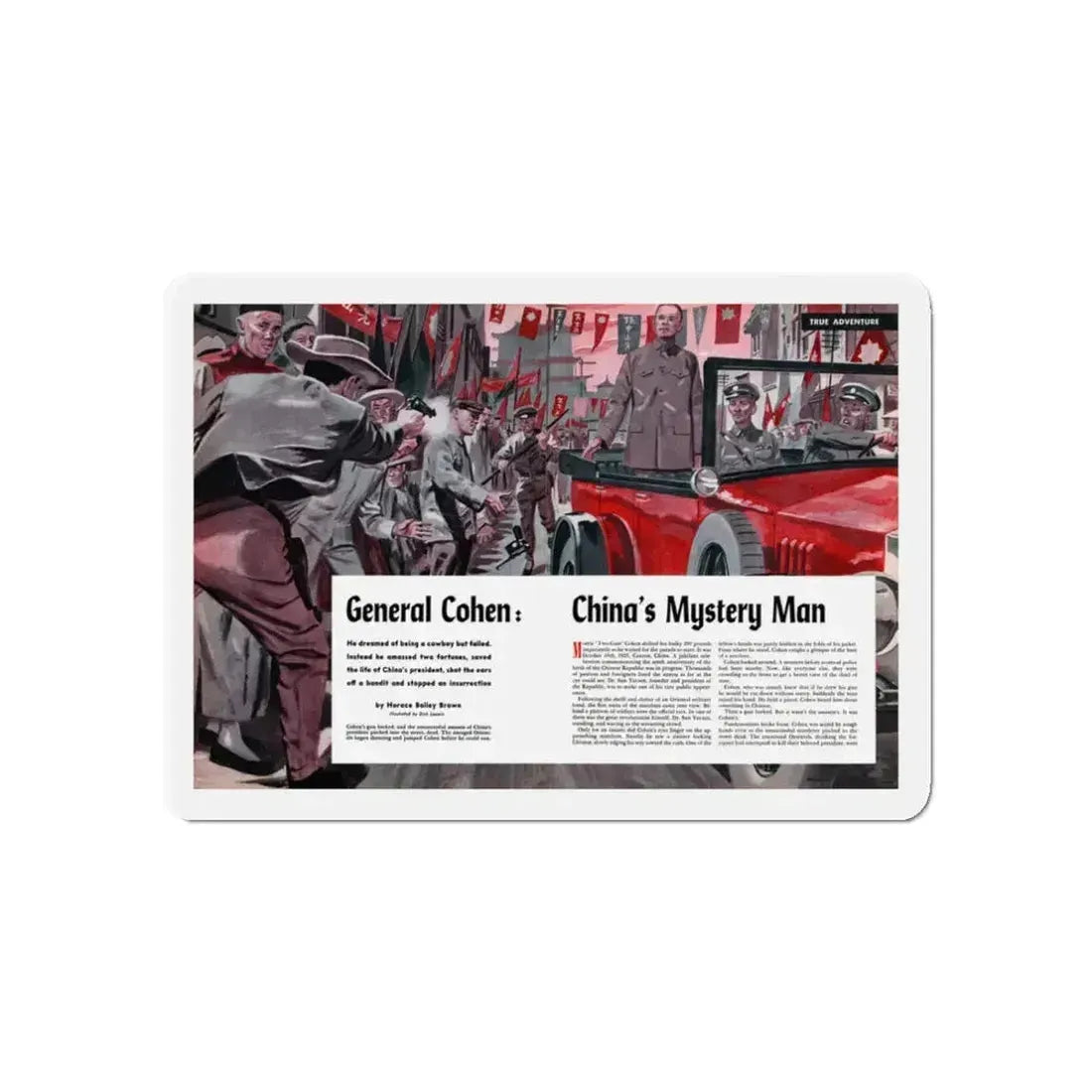 General Cohen - China Mystery Man, Cavalier, December 1953 (Magazine Illustration) Refrigerator Magnet 3 Inch Die-Cut - The Sticker Space