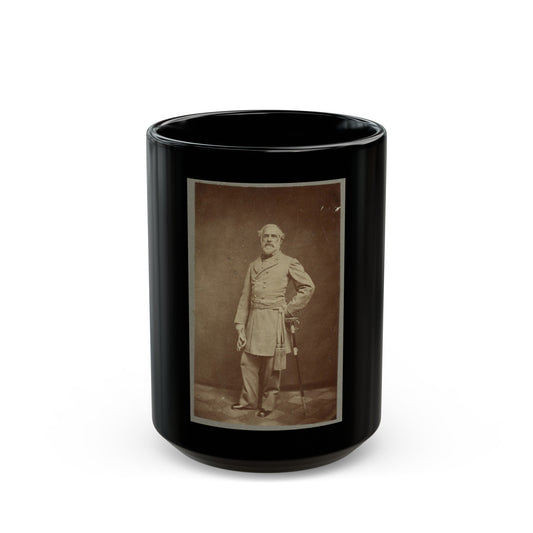 General Robert E. Lee, Full-Length Portrait, Standing, Facing Front, With Left Hand At Waist, On Sword, Wearing Military Uniform (U.S. Civil War) Black Coffee Mug-15oz-The Sticker Space