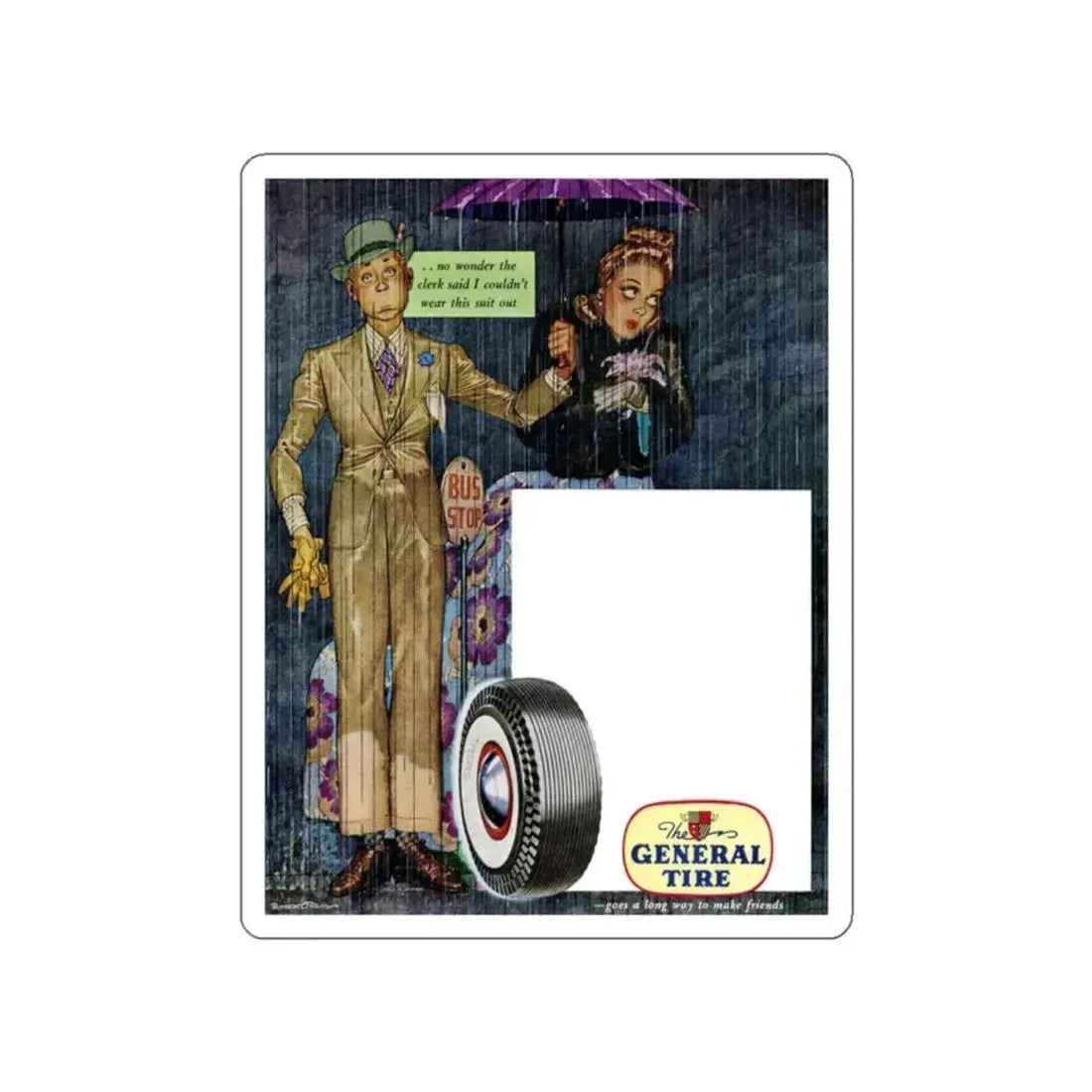 General Tire advertisement, 1941 (Magazine Illustration) STICKER Vinyl Die-Cut Decal White Die-Cut 2 Inch - The Sticker Space
