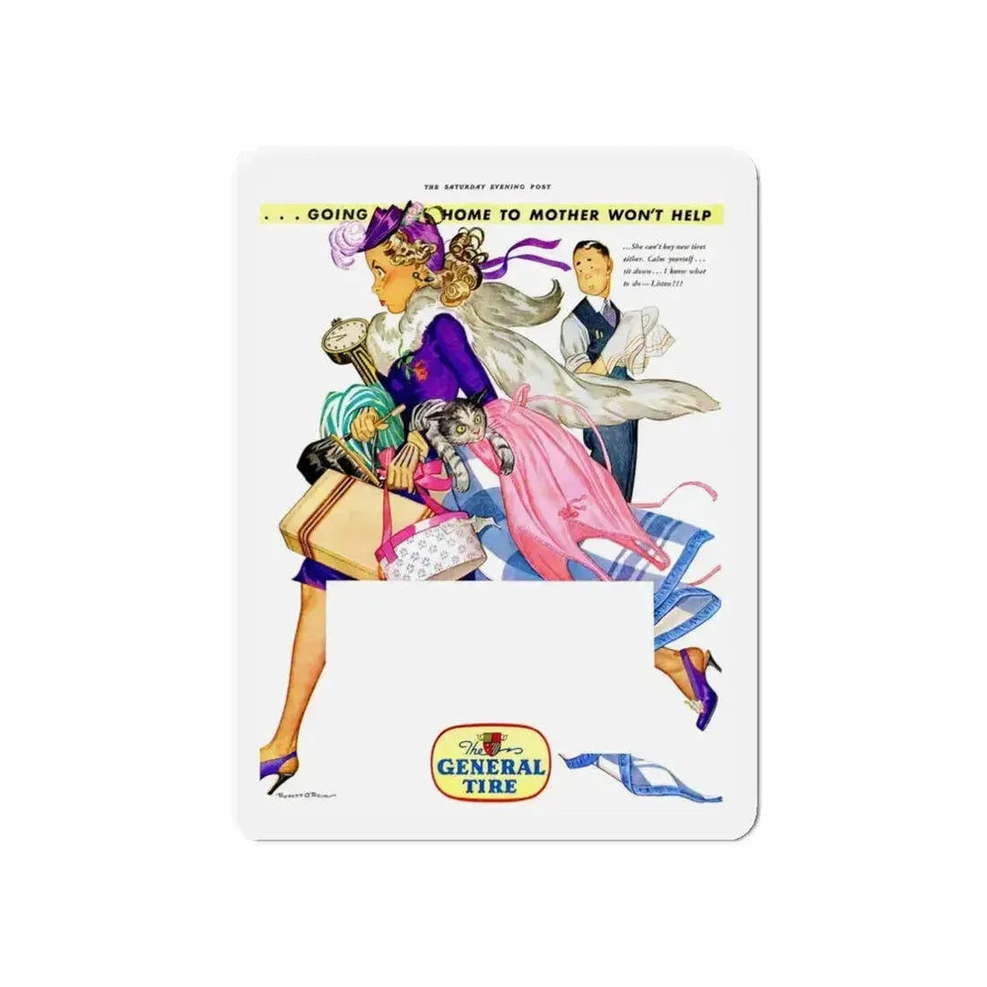 General Tire advertisement, The Saturday Evening Post (Magazine Illustration) Refrigerator Magnet - The Sticker Space