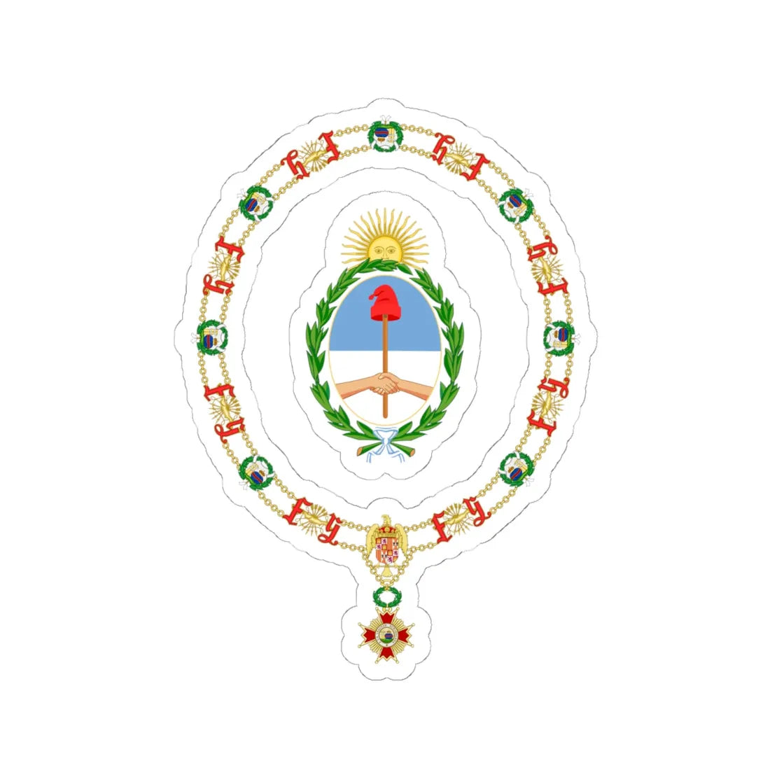 Generic Coat of Arms of the President of Argentina Order of Isabella the Catholic (Argentina) (Coat of Arms) STICKER Vinyl Kiss-Cut Decal 6 Inch White - The Sticker Space