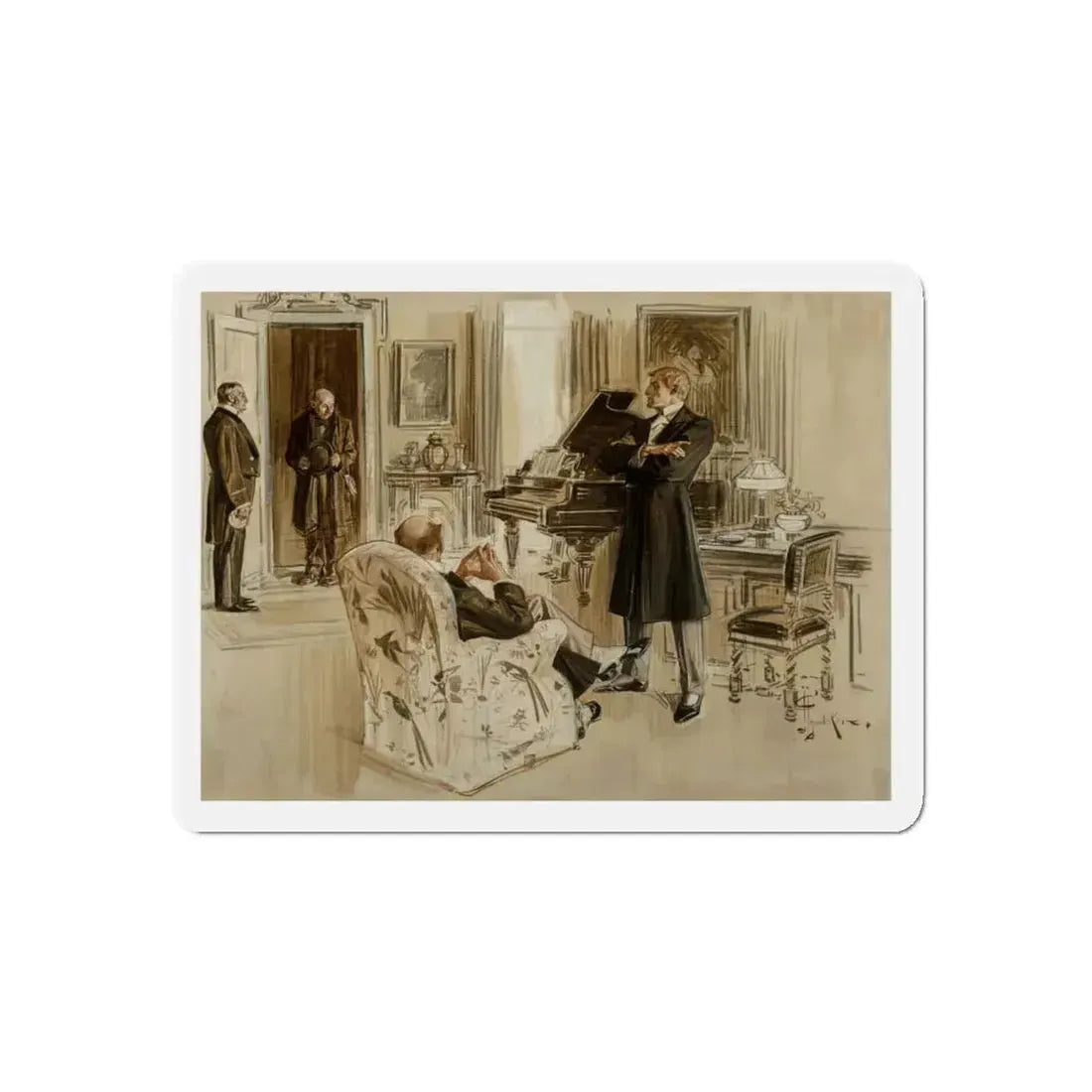 Gentleman's Club, Interior Illustration (Magazine Illustration) Refrigerator Magnet 4 Inch Die-Cut - The Sticker Space