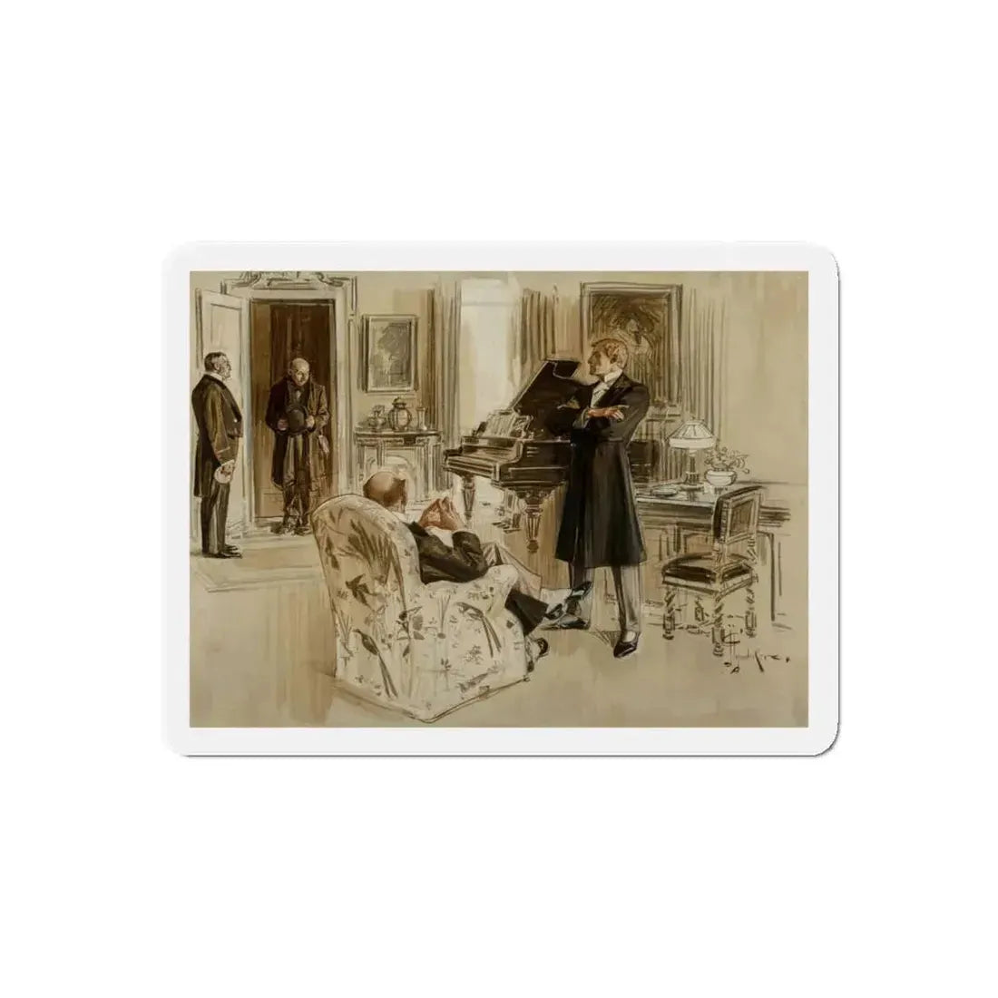 Gentleman's Club, Interior Illustration (Magazine Illustration) Refrigerator Magnet 5 Inch Die-Cut - The Sticker Space