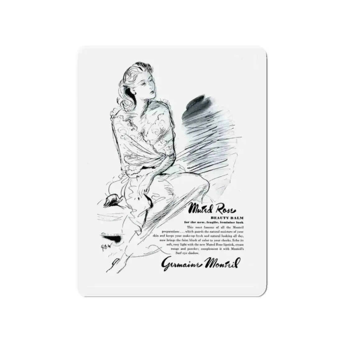Germaine Monteil advt, Muted Rose, 1945 (Magazine Illustration) Refrigerator Magnet 2 Inch Die-Cut - The Sticker Space