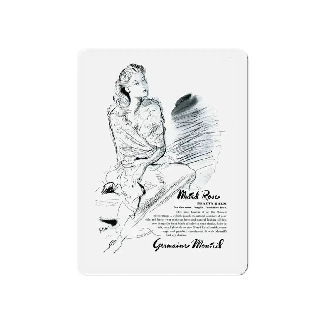 Germaine Monteil advt, Muted Rose, 1945 (Magazine Illustration) Refrigerator Magnet 3 Inch Die-Cut - The Sticker Space