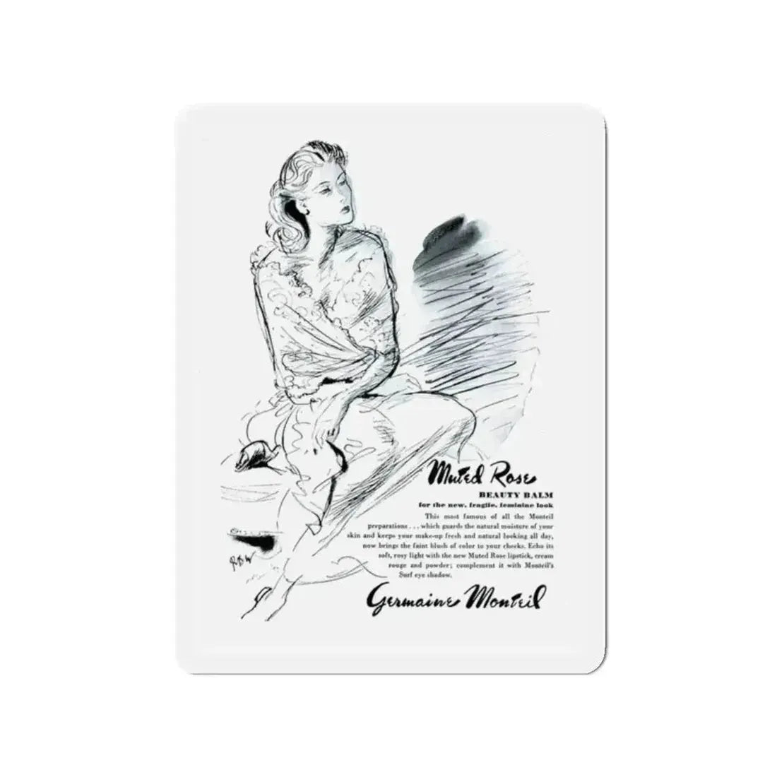 Germaine Monteil advt, Muted Rose, 1945 (Magazine Illustration) Refrigerator Magnet - The Sticker Space