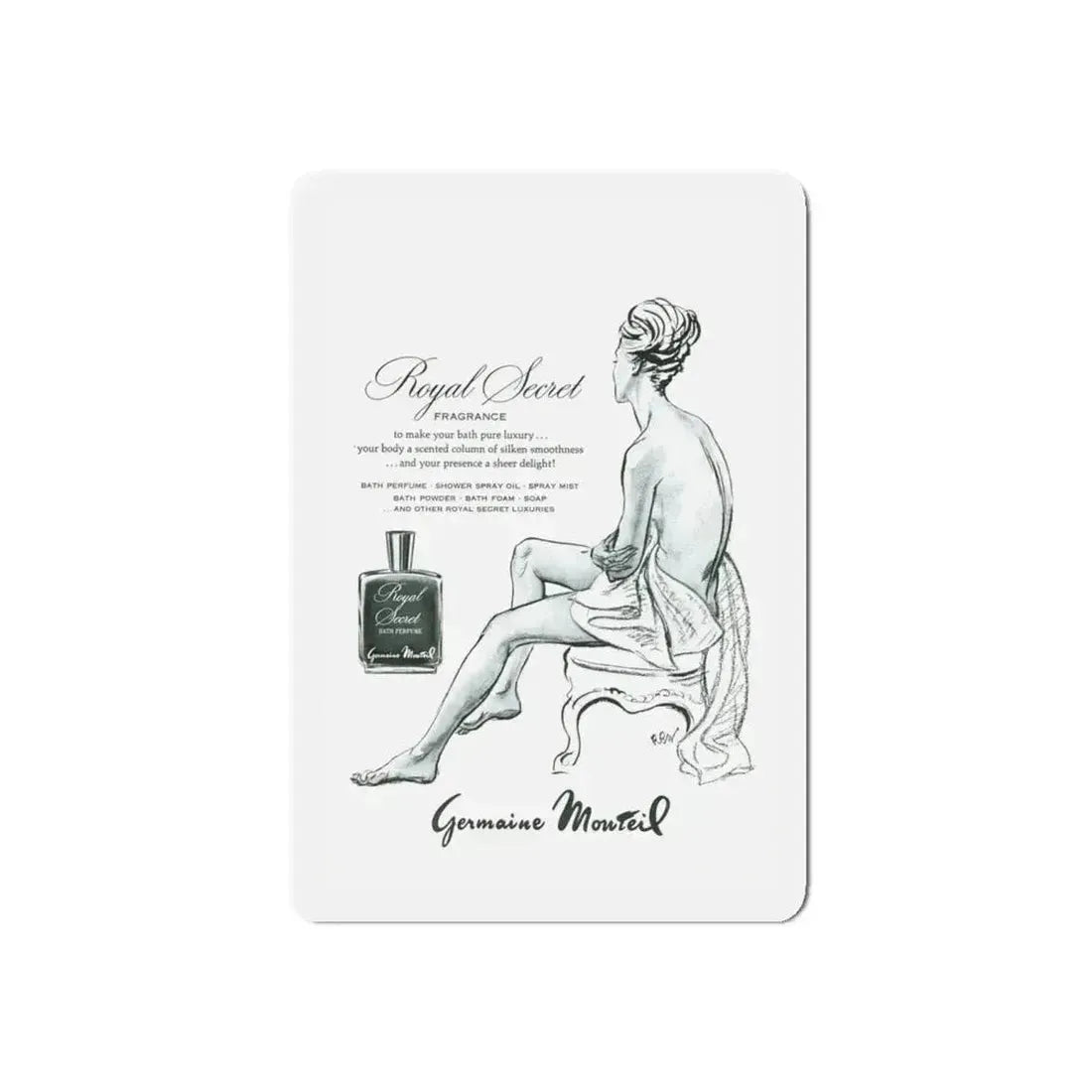 Germaine Monteil advt, Royal Secret, 1947 (Magazine Illustration) Refrigerator Magnet 4 Inch Die-Cut - The Sticker Space