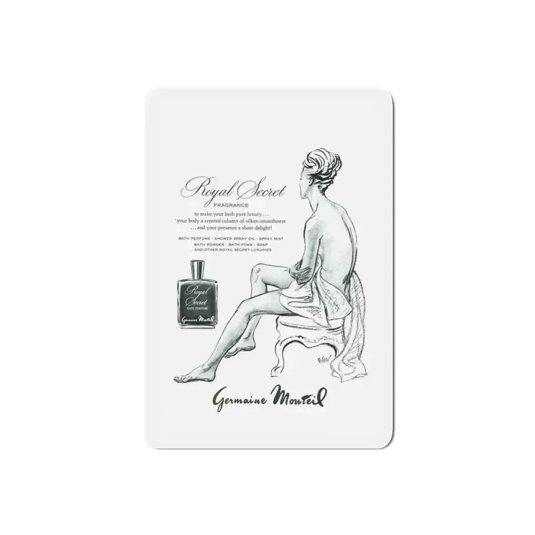 Germaine Monteil advt, Royal Secret, 1947 (Magazine Illustration) Refrigerator Magnet 5 Inch Die-Cut - The Sticker Space