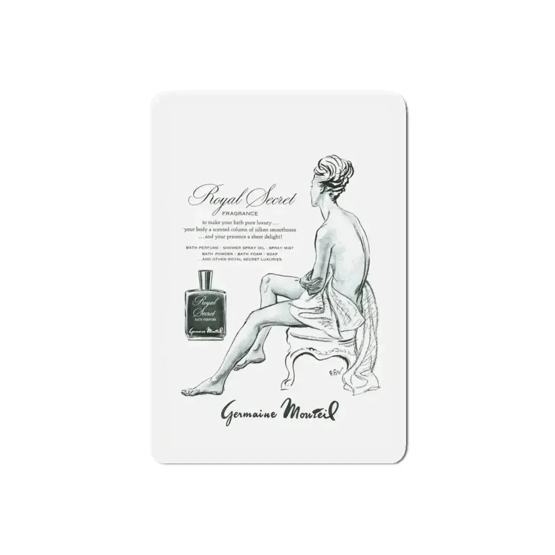 Germaine Monteil advt, Royal Secret, 1947 (Magazine Illustration) Refrigerator Magnet 6 Inch Die-Cut - The Sticker Space