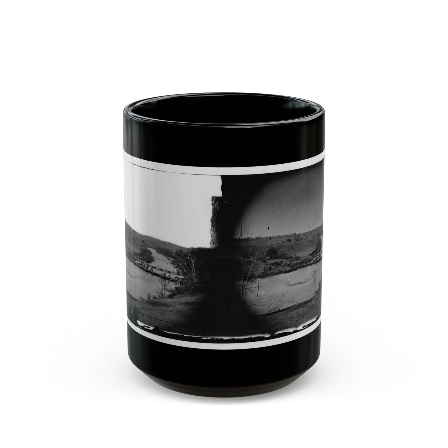 Germanna Ford, Rapidan River, Va. Artillery Crossing Pontoon Bridges (U.S. Civil War) Black Coffee Mug-15oz-The Sticker Space