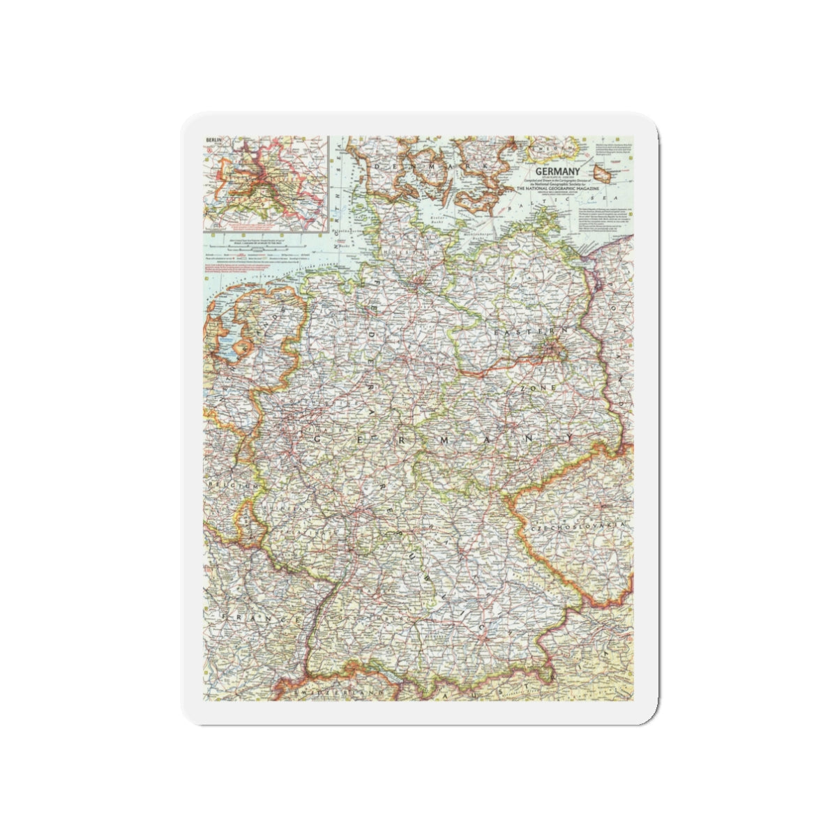 Germany (1959) (Map) Refrigerator Magnet-3" x 3"-The Sticker Space