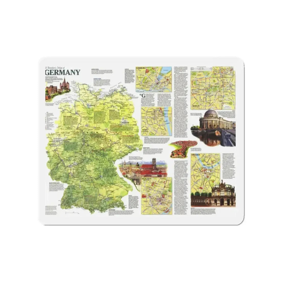 Germany - A Traveller's Map (1991) (Map) Refrigerator Magnet 2 Inch - The Sticker Space