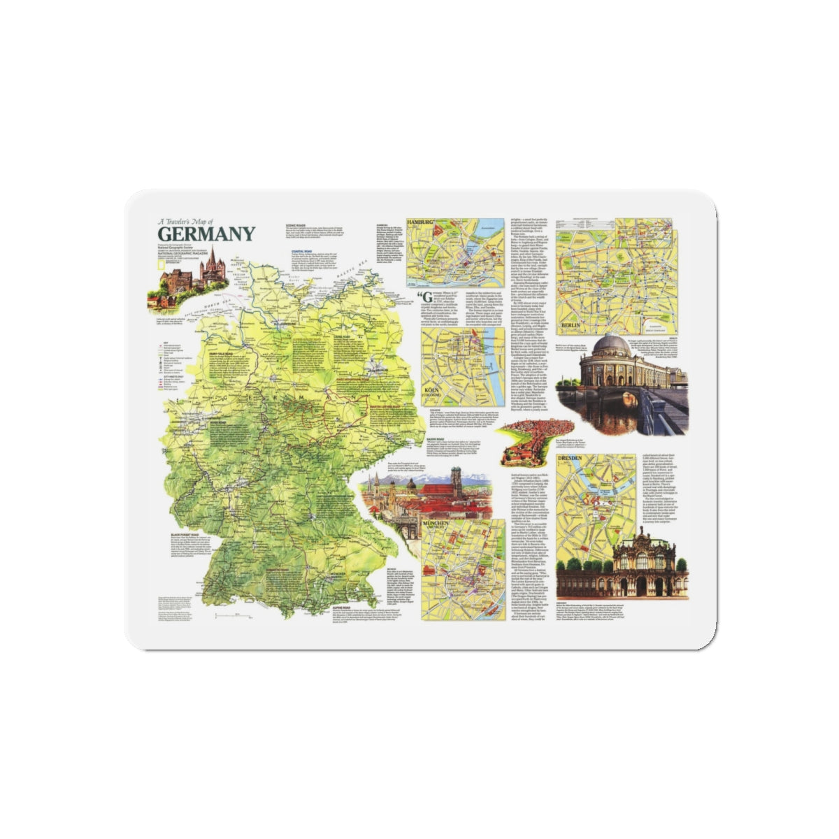 Germany - A Traveller's Map (1991) (Map) Refrigerator Magnet-5" x 5"-The Sticker Space